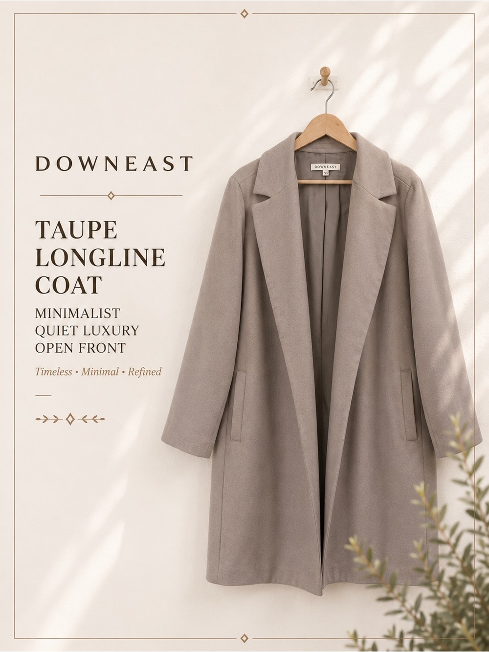 DownEast Taupe Longline Coat Minimalist Quiet Luxury Open Front XXL